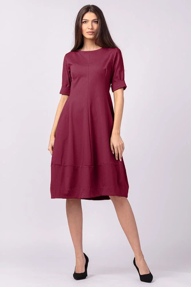 Shopika Rochie lalea cambrata din jerseu punto milano bordo
