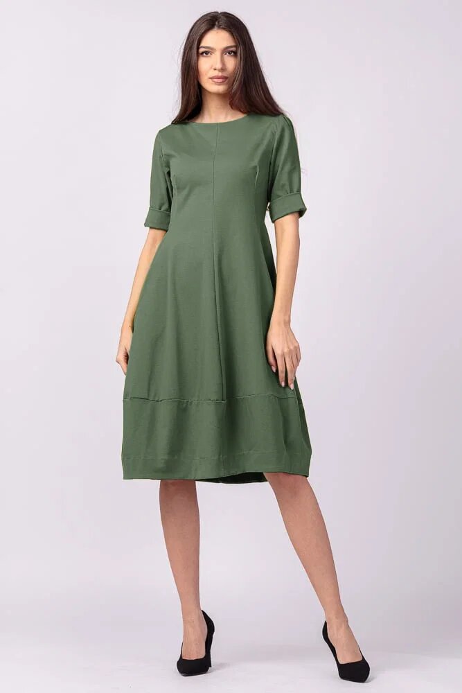 Shopika Rochie lalea cambrata din jerseu punto milano kaki