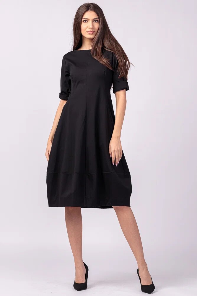 Shopika Rochie lalea cambrata din jerseu punto milano neagra