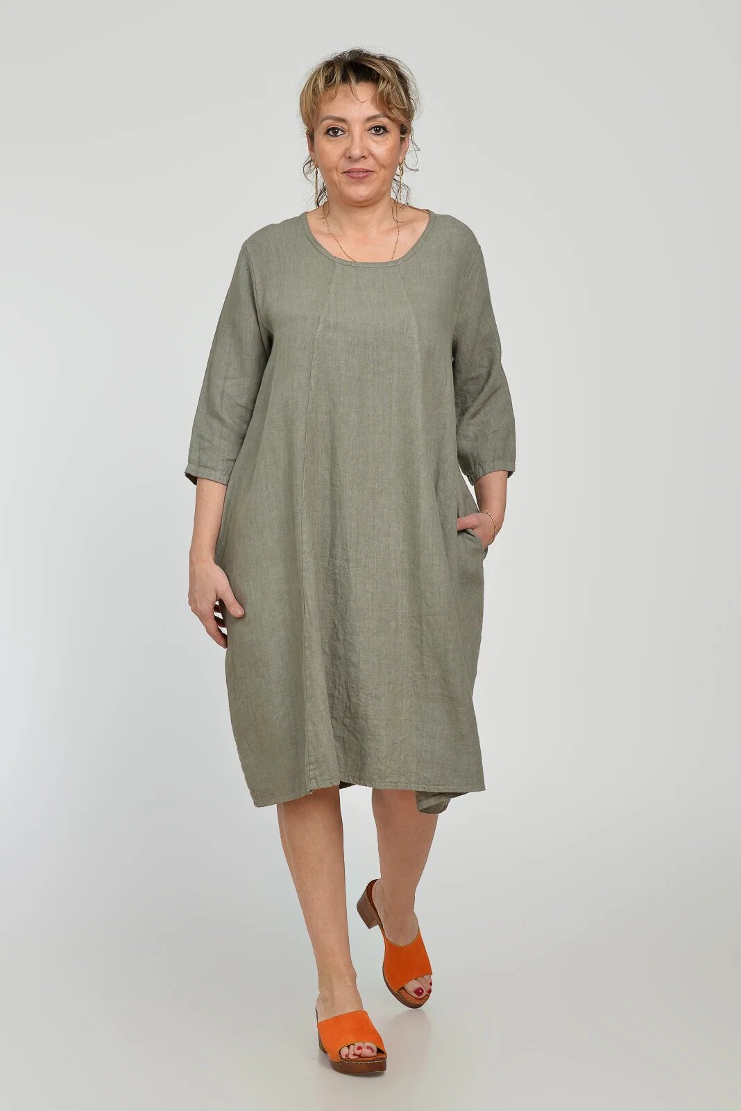Shopika Rochie lalea din in masura mare bej inchis