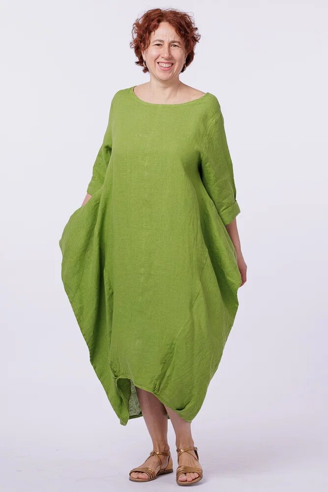 Shopika Rochie lalea in colturi din in verde olive