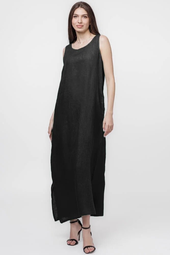 Shopika Rochie lunga A-line din in fara maneci neagra