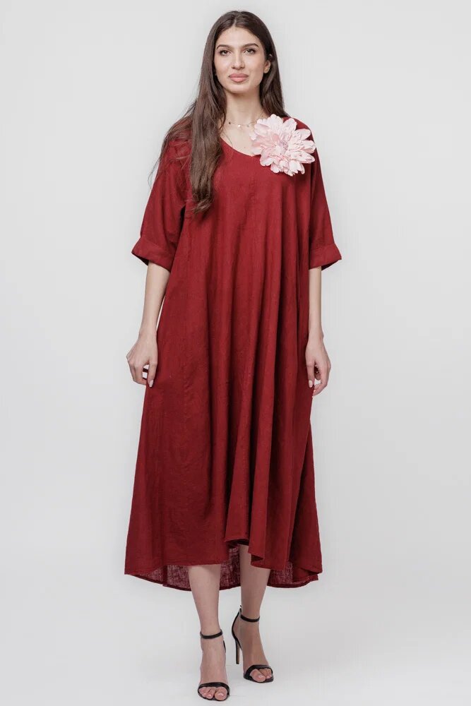 Shopika Rochie lunga A-line oversize din in bordo