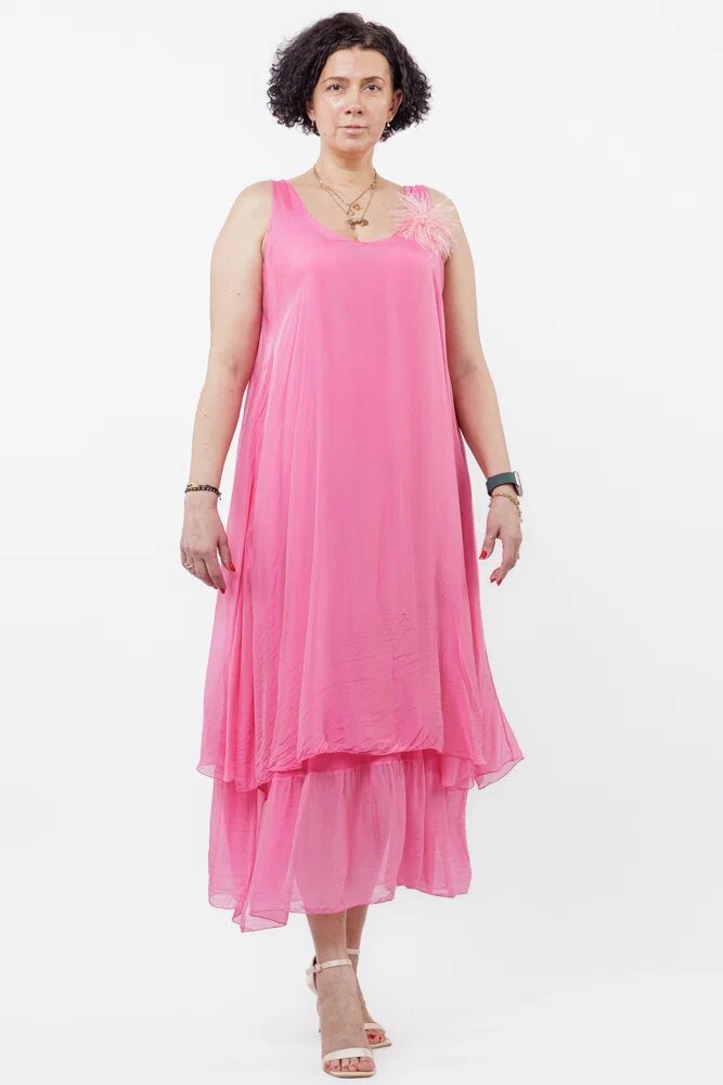 Shopika Rochie lunga A-line suprapusa din matase si vascoza fucsia