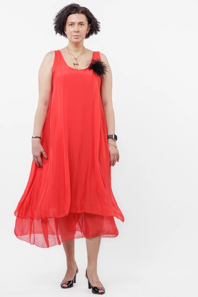 Shopika Rochie lunga A-line suprapusa din matase si vascoza rosie