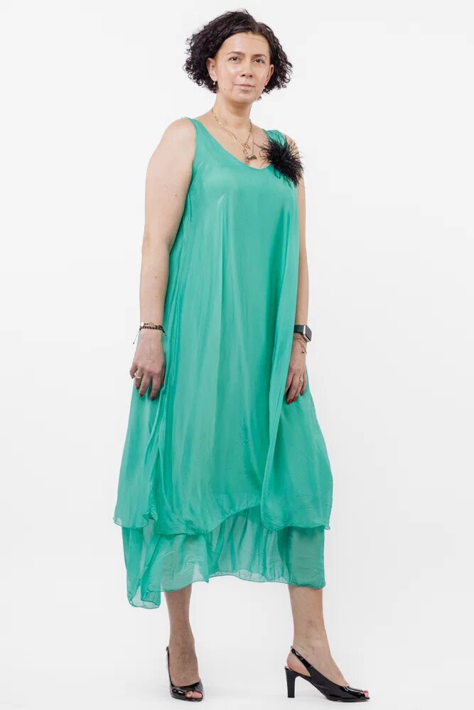 Shopika Rochie lunga A-line suprapusa din matase si vascoza verde