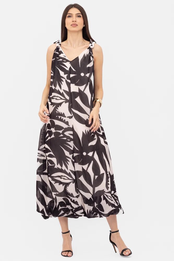 Shopika Rochie lunga gogosar cu imprimeu alb-negru