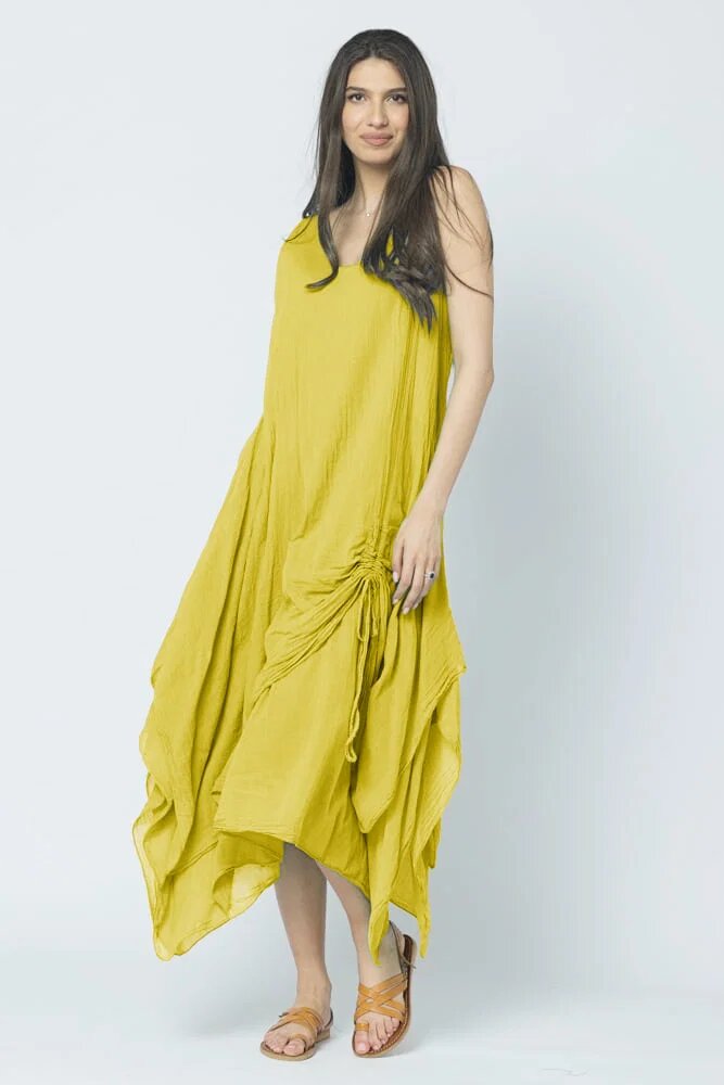 Shopika Rochie lunga in colturi din batist de bumbac galben