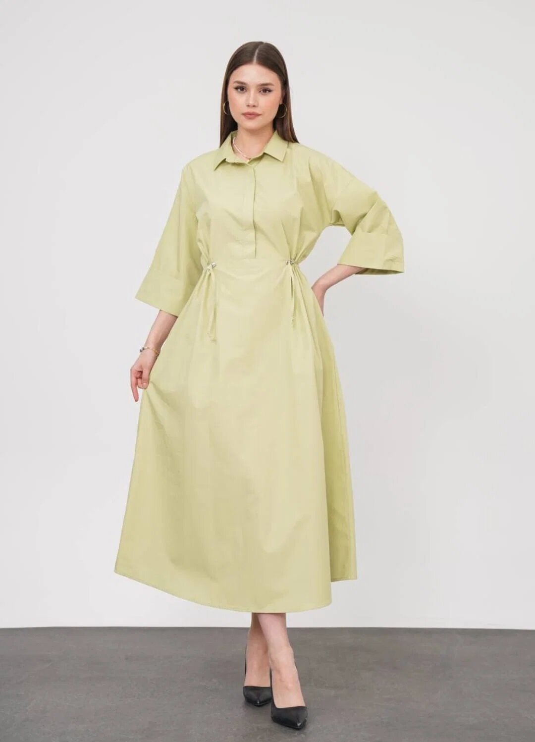 Shopika Rochie lunga tip camasa din poplin satinat de bumbac verde menta