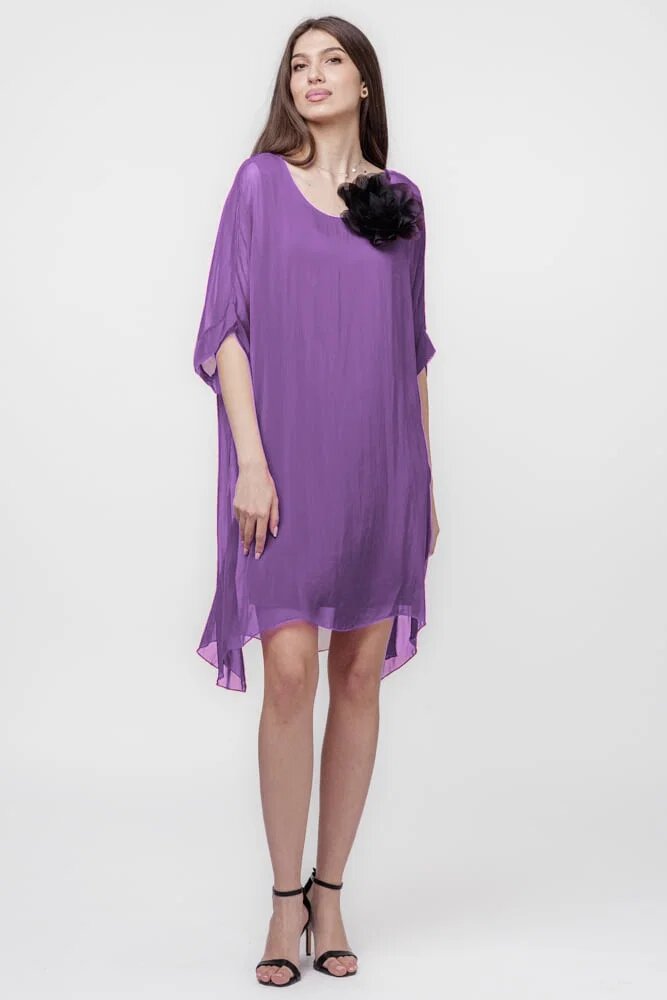 Shopika Rochie midi dreapta din matase si vascoza cu funda pe spate mov