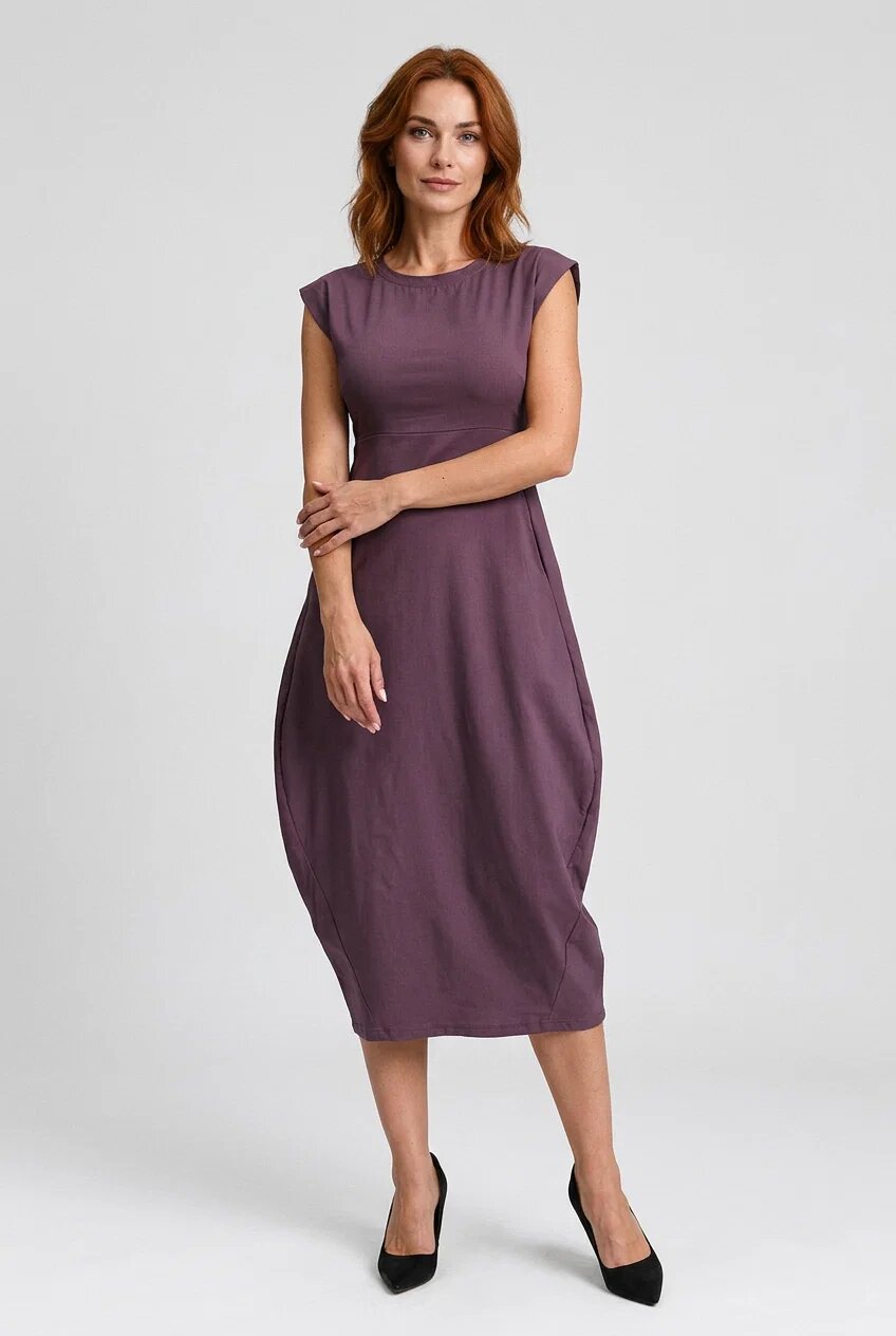 Shopika Rochie midi elastica cu croi lalea si buzunare laterale visinie
