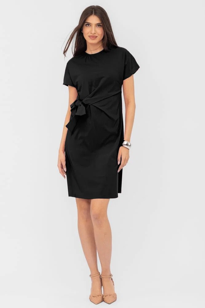 Shopika Rochie midi neagra din vascoza petrecuta pe talie