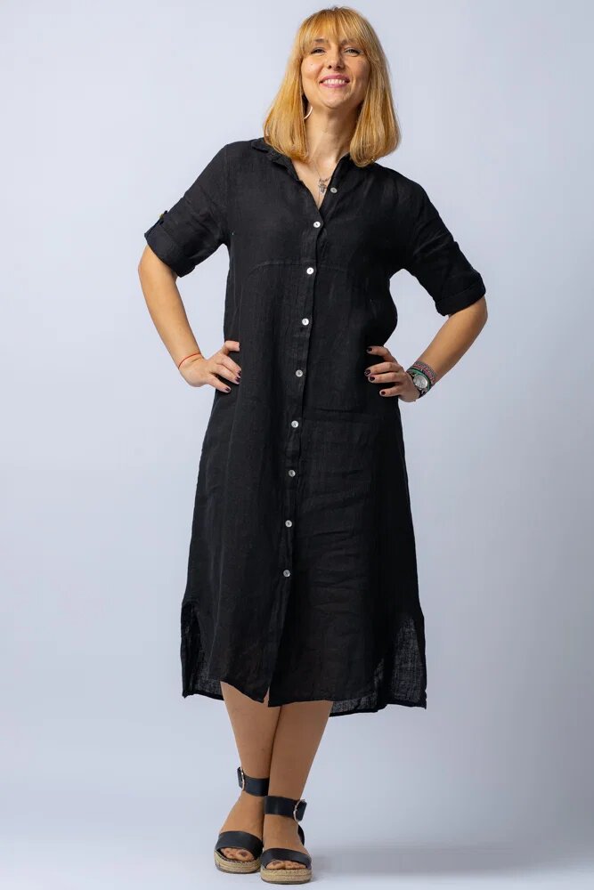 Shopika Rochie midi neagra tip camasa din in