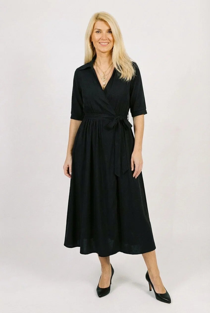 Shopika Rochie midi petrecuta cu cordon din vascoza neagra