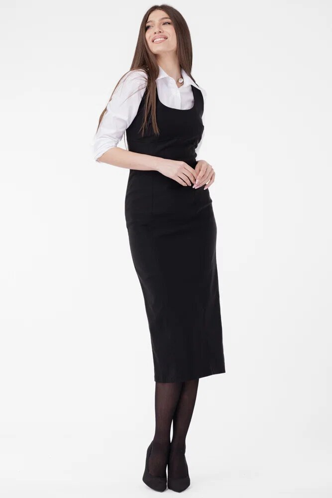 Shopika Rochie neagra lunga cambrata cu fermoar pe spate