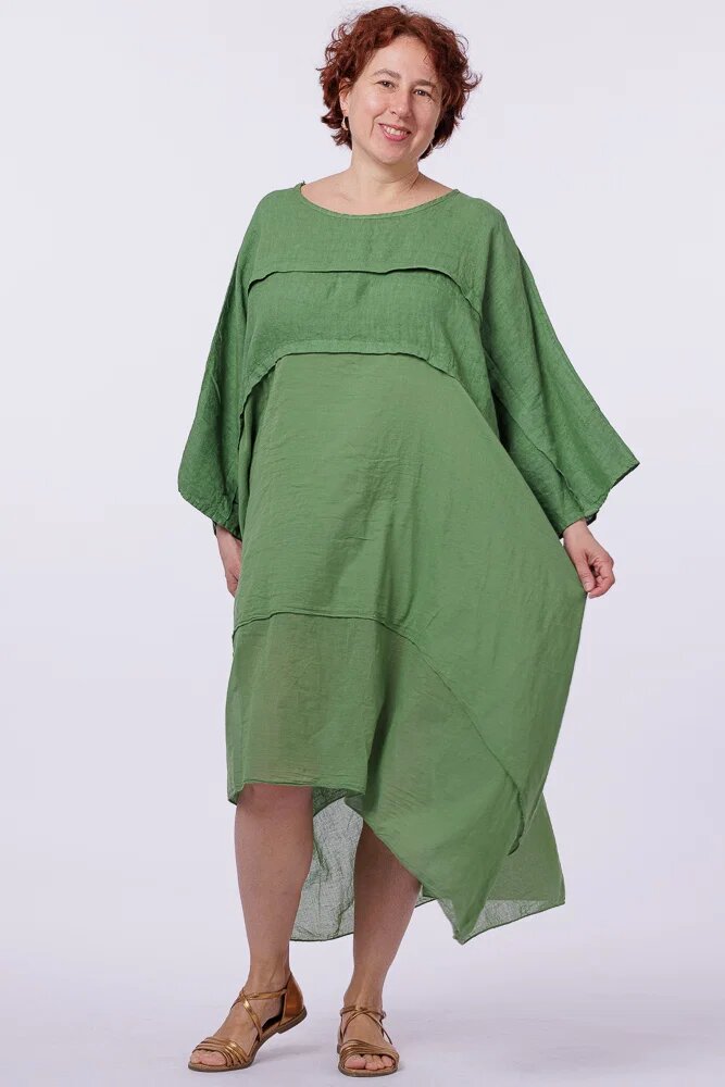 Shopika Rochie oversize verde olive din in si batist de bumbac