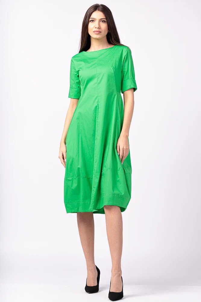 Shopika Rochie verde lalea cambrata cu fermoar din poplin de bumbac