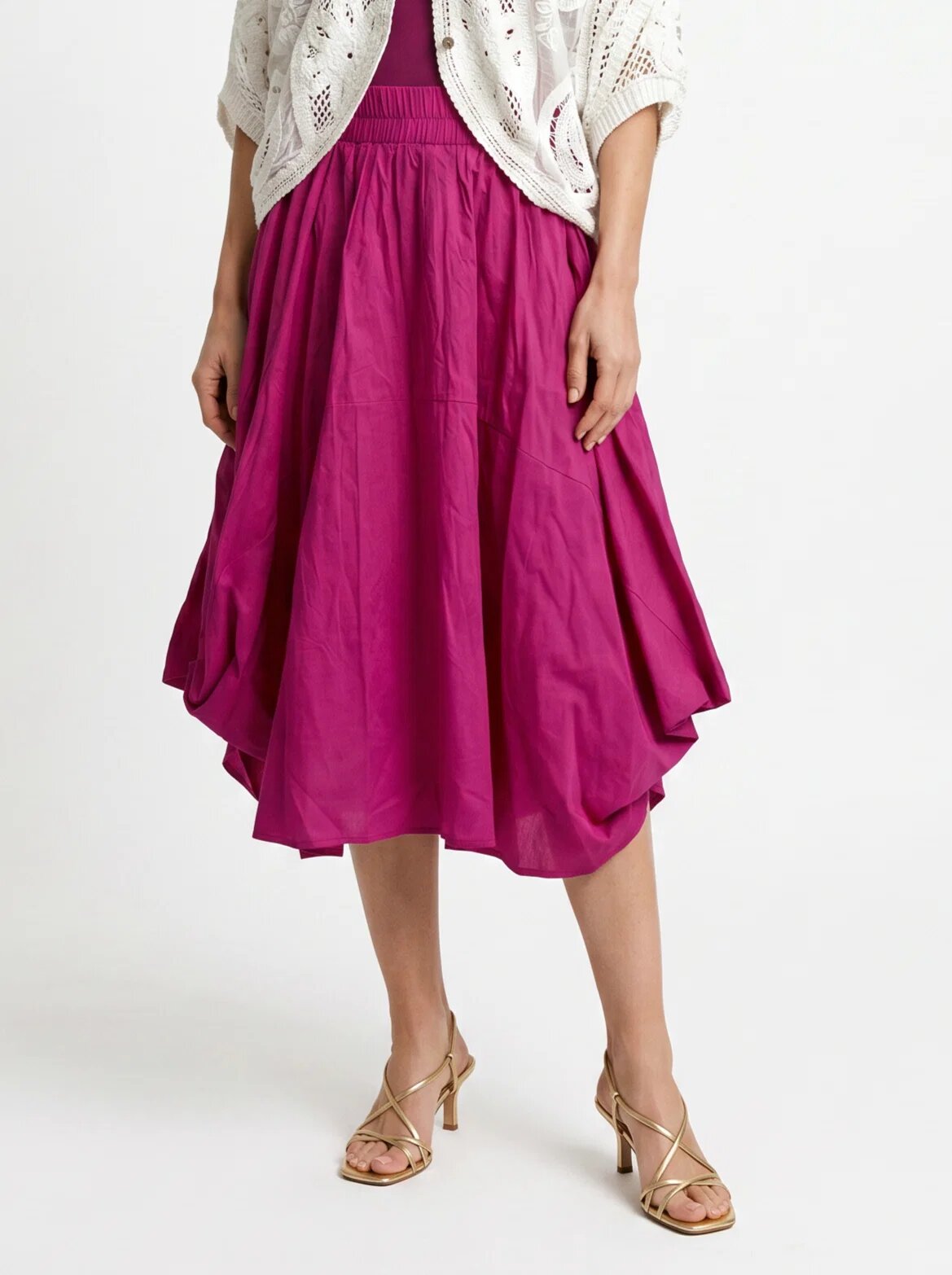 Shopika Romania Fusta midi cu colturi din in mercerizat fucsia