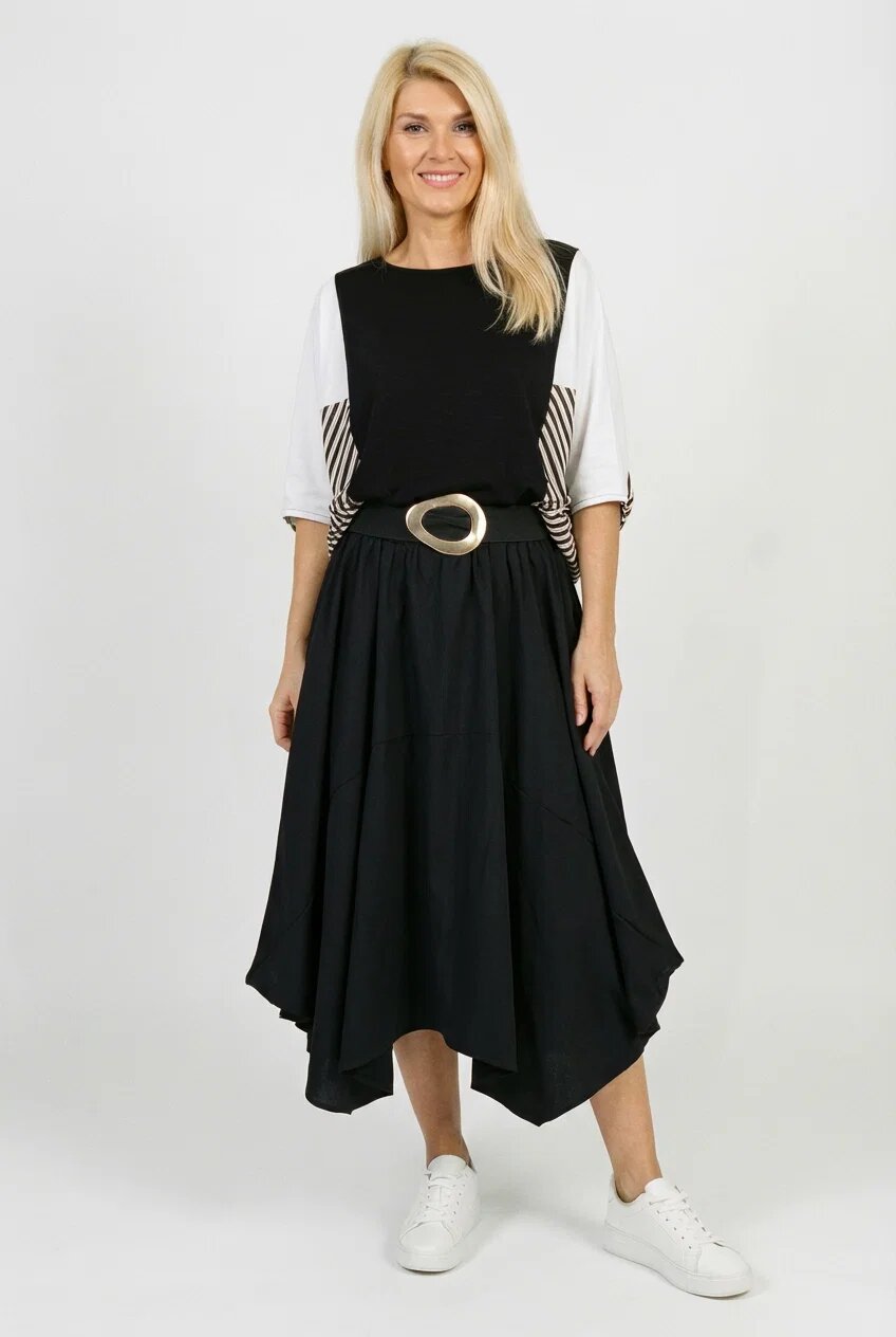 Shopika Romania Fusta midi cu colturi din vascoza neagra