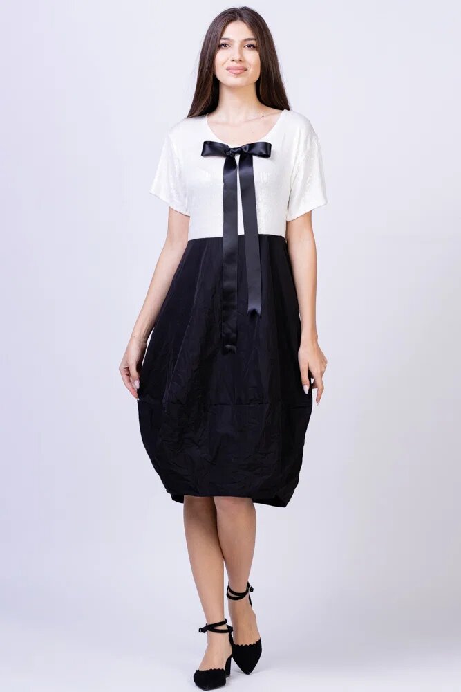 Shopika Romania Rochie lalea cu paiete fine tafta neagra si funda