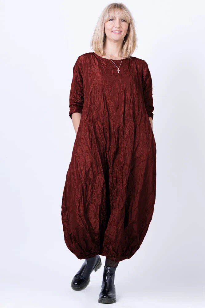 Shopika Romania Rochie lunga gogosar din tafta cu memorie bordo metalizat