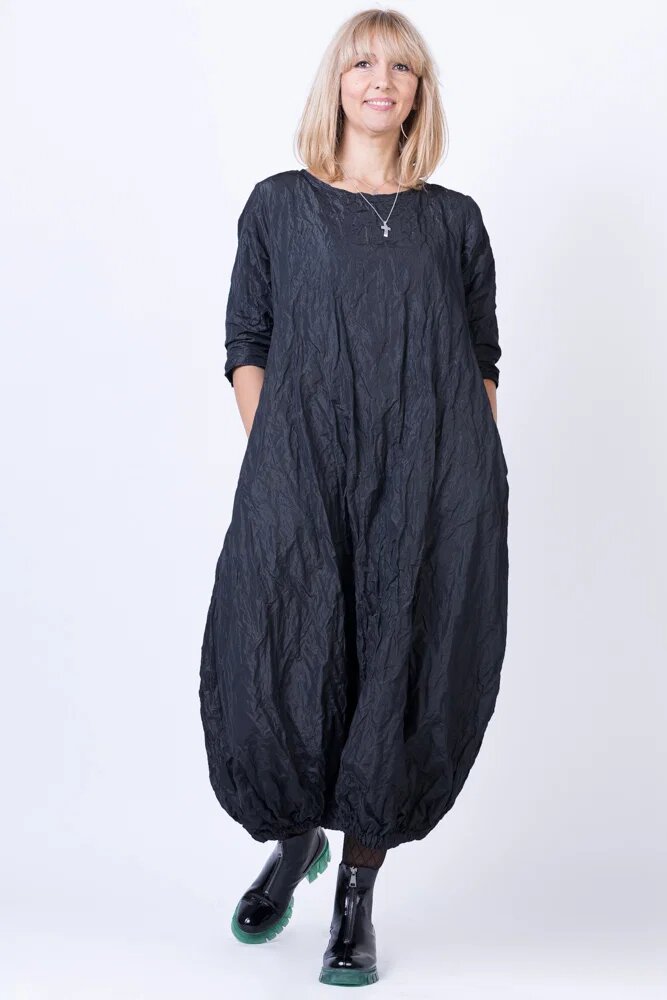 Shopika Romania Rochie lunga gogosar din tafta cu memorie neagra