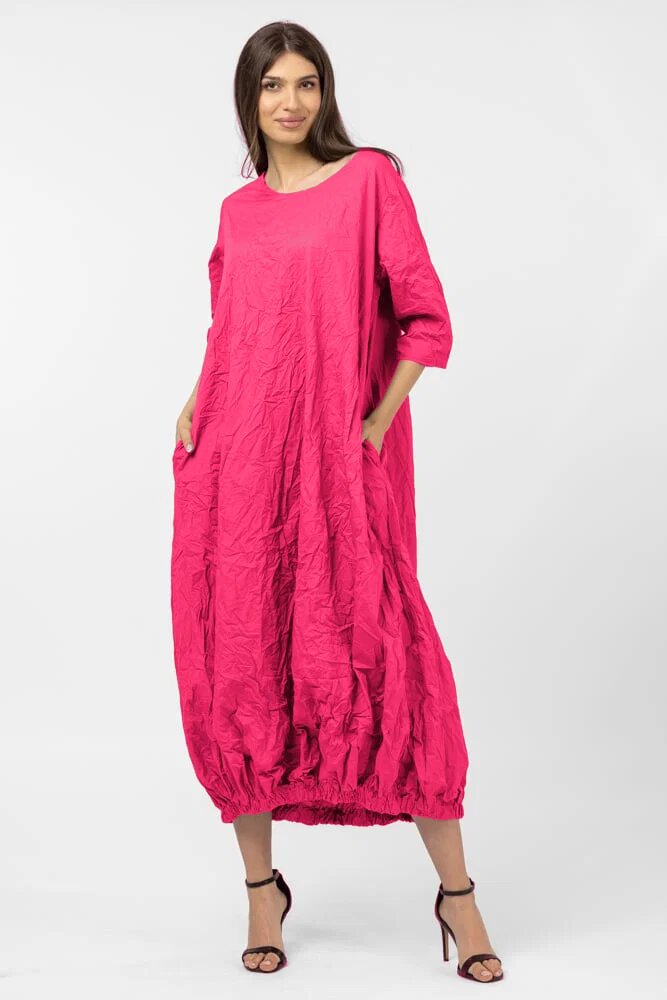 Shopika Romania Rochie lunga gogosar din vascoza sifonata fucsia