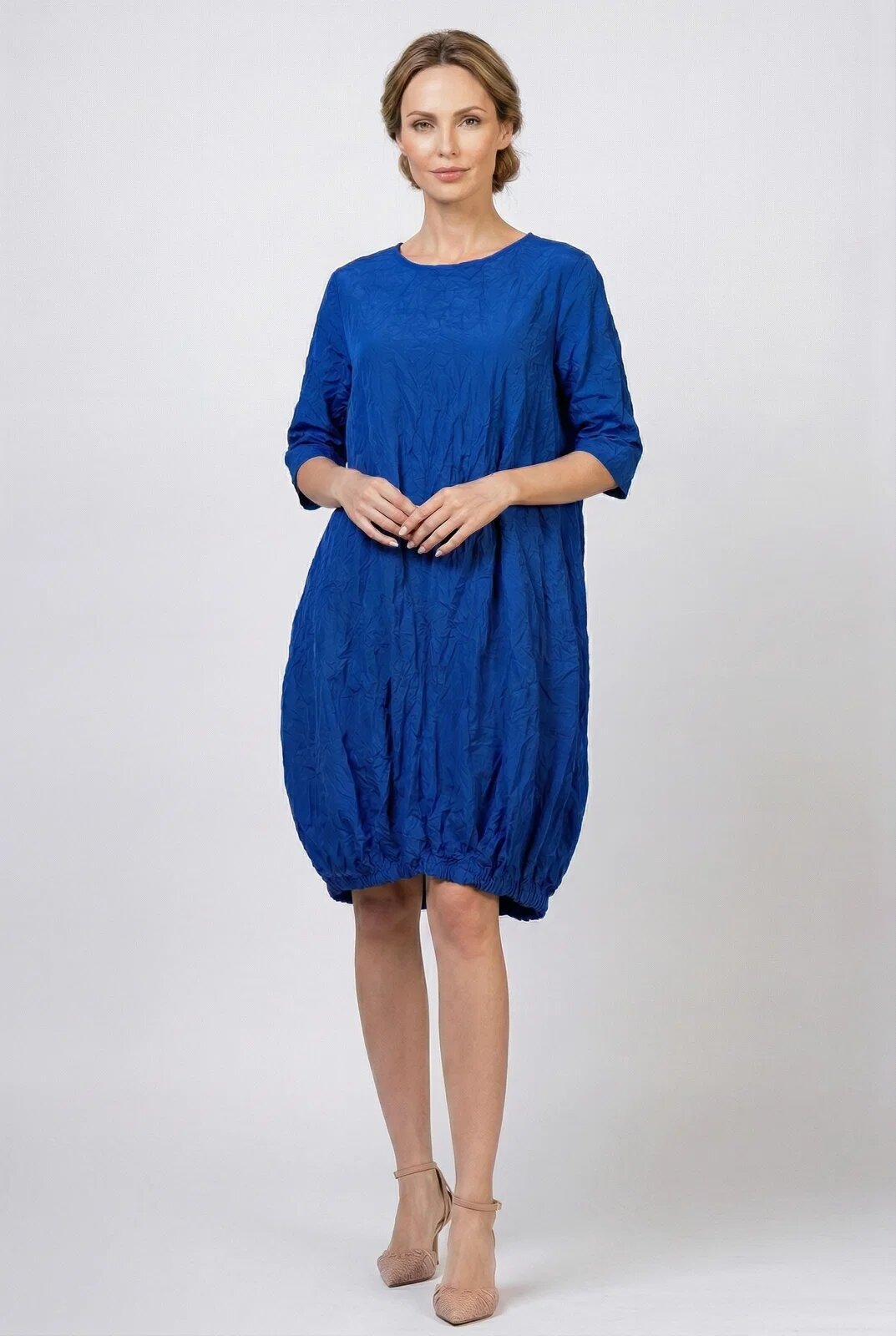 Shopika Romania Rochie midi cu volum tip balon din tafta cu memorie albastru electric