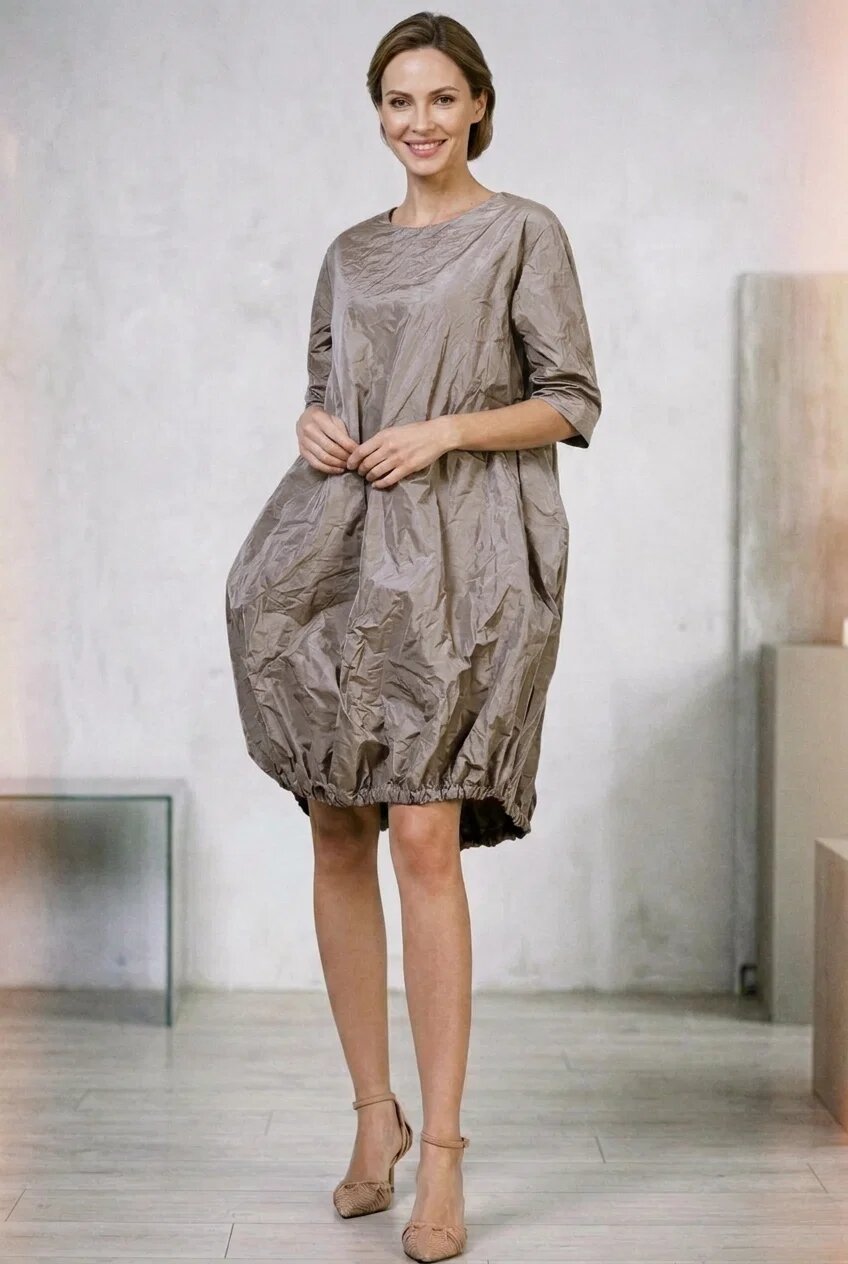 Shopika Romania Rochie midi cu volum tip balon din tafta cu memorie grej