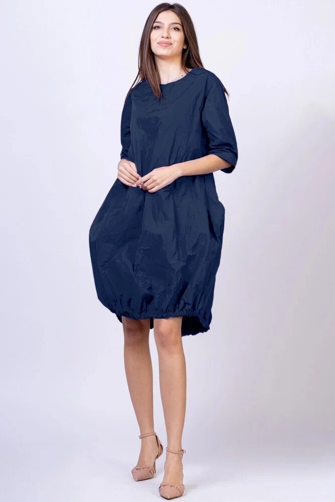 Shopika Romania Rochie midi gogosar din tafta cu memorie bleumarin