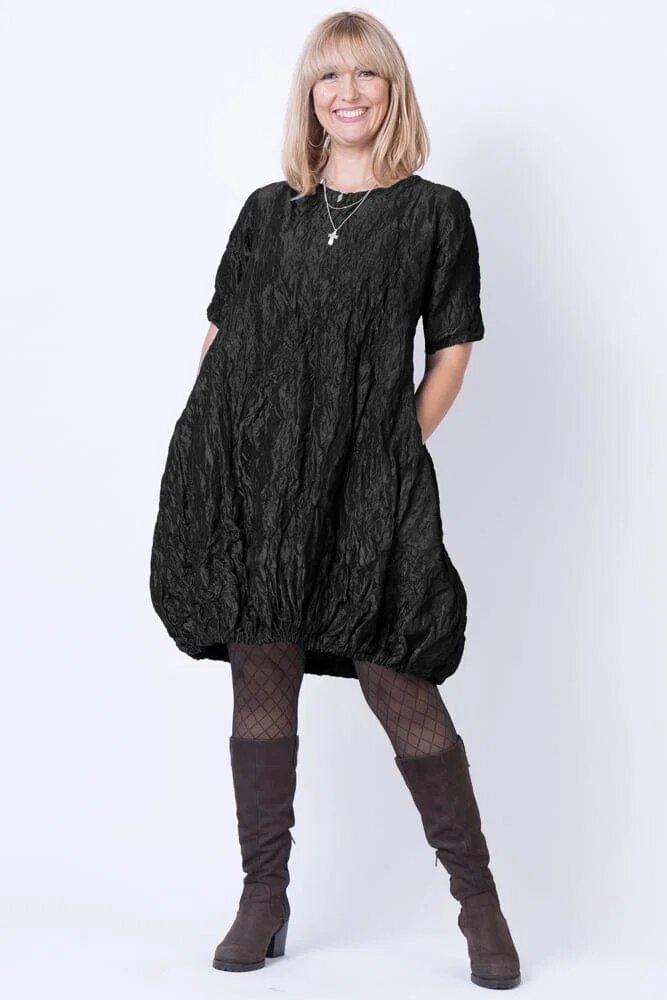 Shopika Romania Rochie midi gogosar din tafta cu memorie neagra