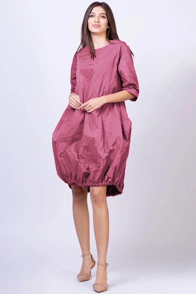 Shopika Romania Rochie midi gogosar din tafta cu memorie roz prafuit