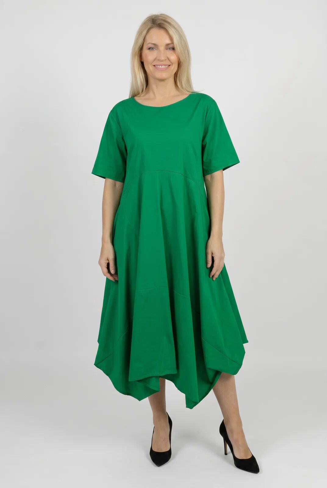 Shopika Romania Rochie midi lejera oversize din bumbac cu croi amplu si colturi verde