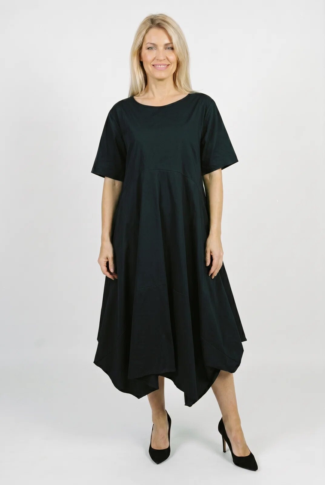 Shopika Romania Rochie midi lejera oversize din vascoza cu croi amplu si colturi neagra