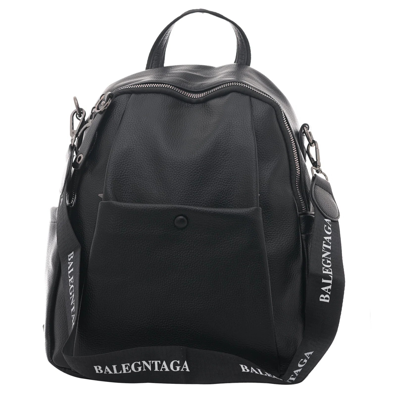 Shopika Rucsac negru din piele ecologica cu capsa si bareta de umar cu scris