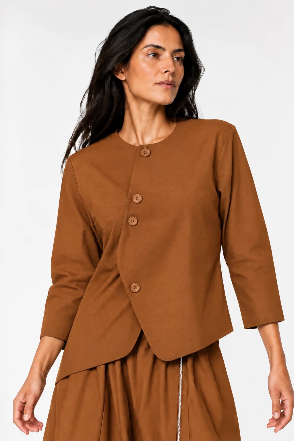 Shopika Sacou dama asimetric fara rever cu design arhitectural coniac