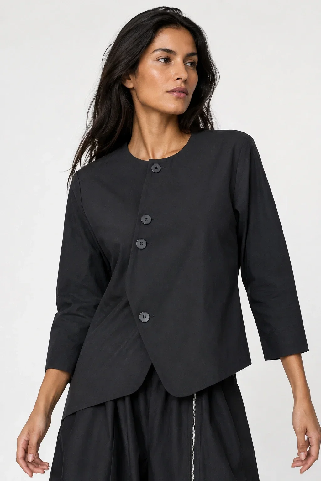 Shopika Sacou dama asimetric fara rever cu design arhitectural gri