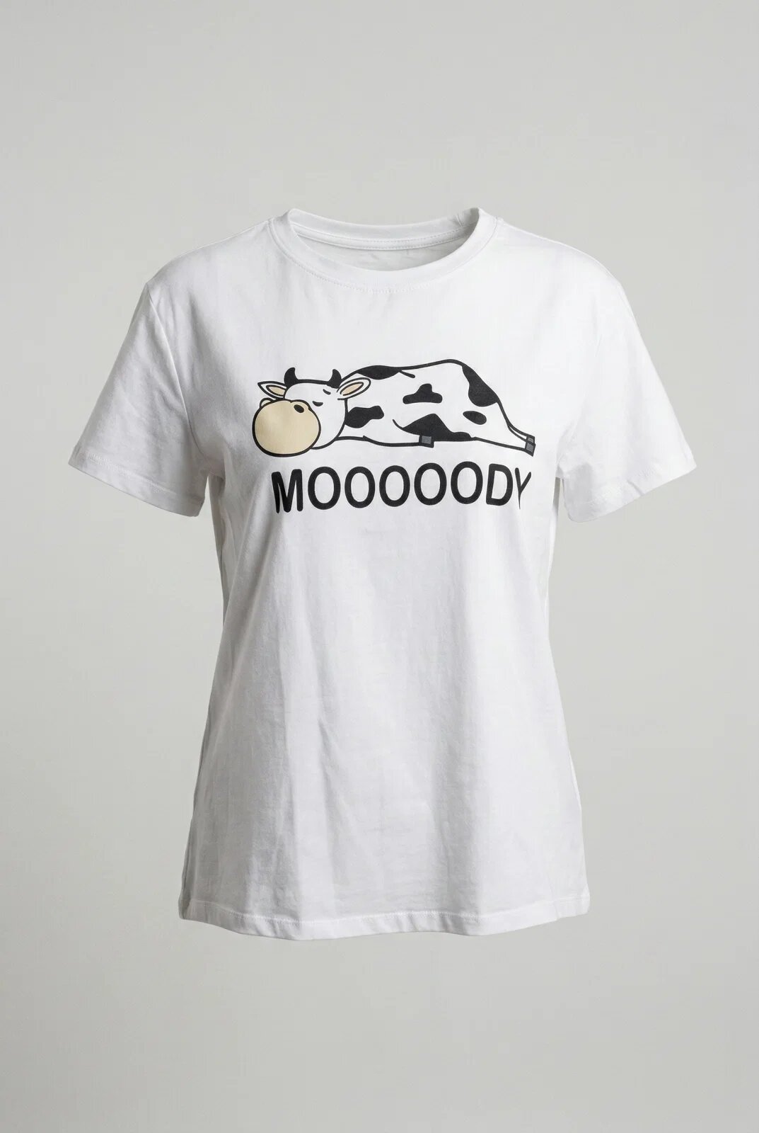 Shopika Tricou alb din bumbac cu imprimeu vacuta zen marime mare