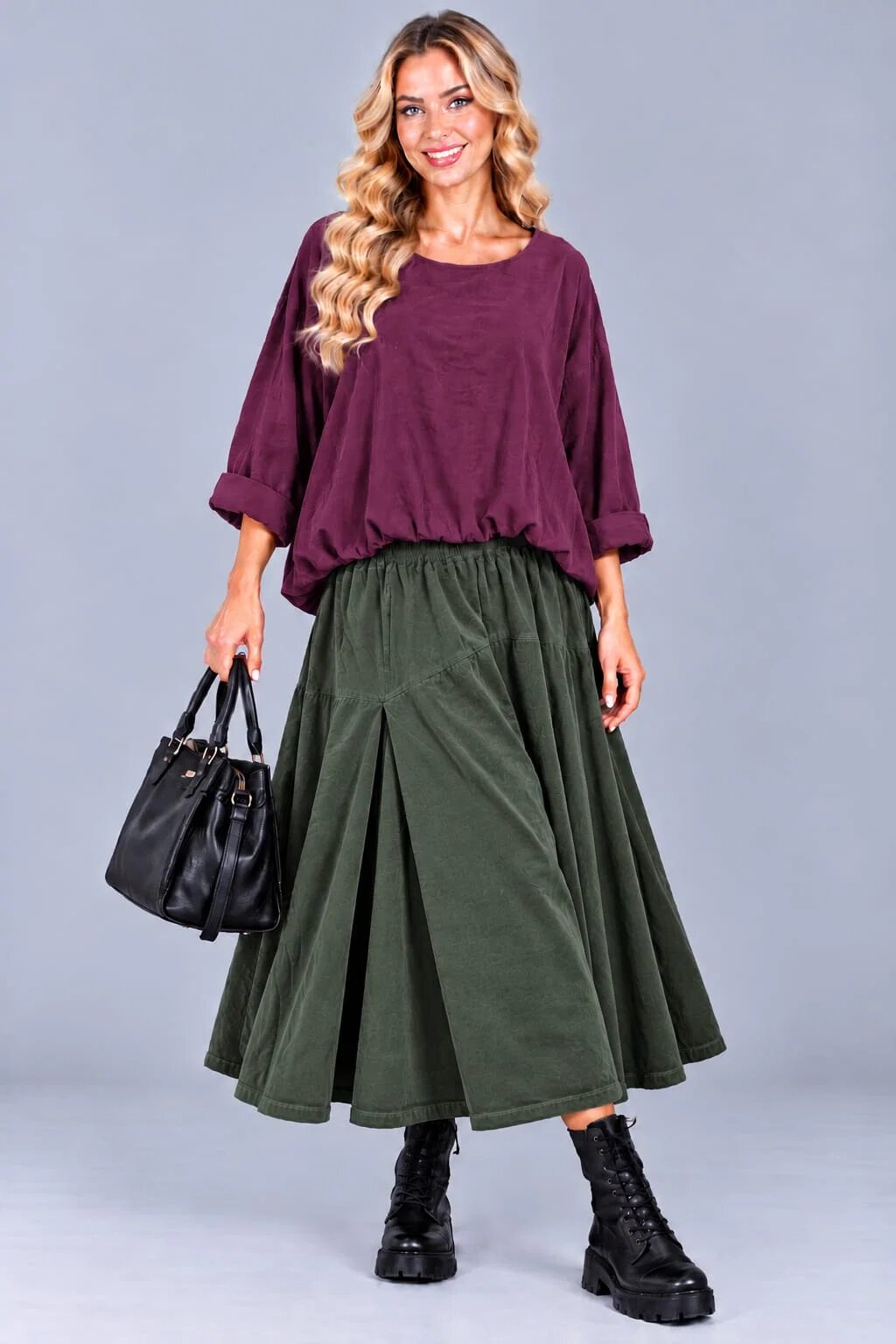 Stella Milani Bluza din catifea reiata fina de bumbac cu efect bluzat si croi lejer mov