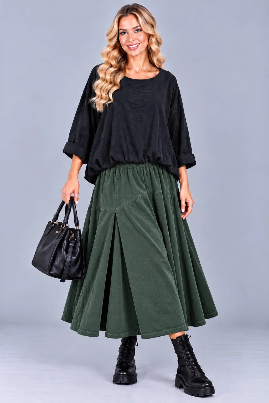 Stella Milani Bluza din catifea reiata fina de bumbac cu efect bluzat si croi lejer negru