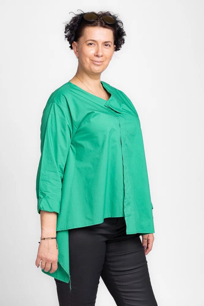 Stella Milani Camasa asimetrica din poplin de bumbac cu decolteu V verde