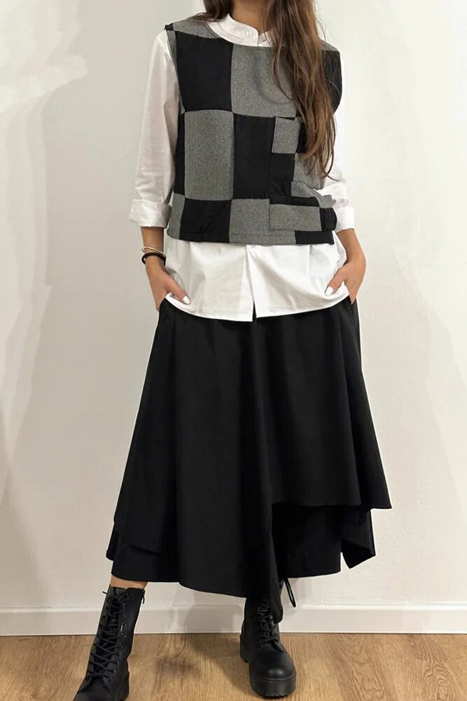 Sun Sun Fusta pantalon neagra suprapusa asimetrica eleganta si spectaculoasa