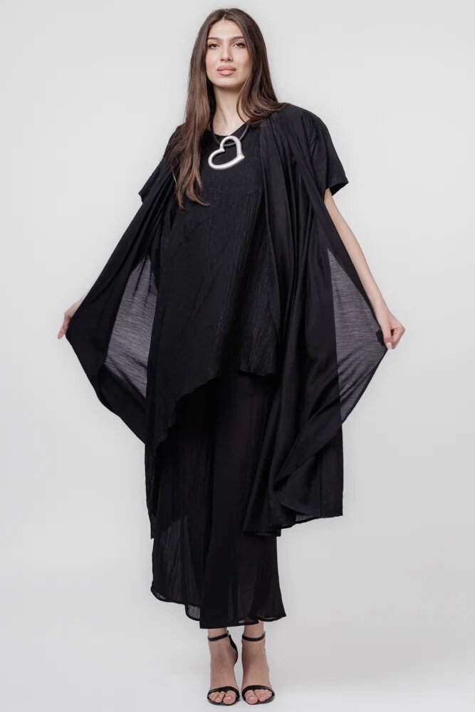 U See Blazer elegant usor creponat cu rever dublat cu voal negru