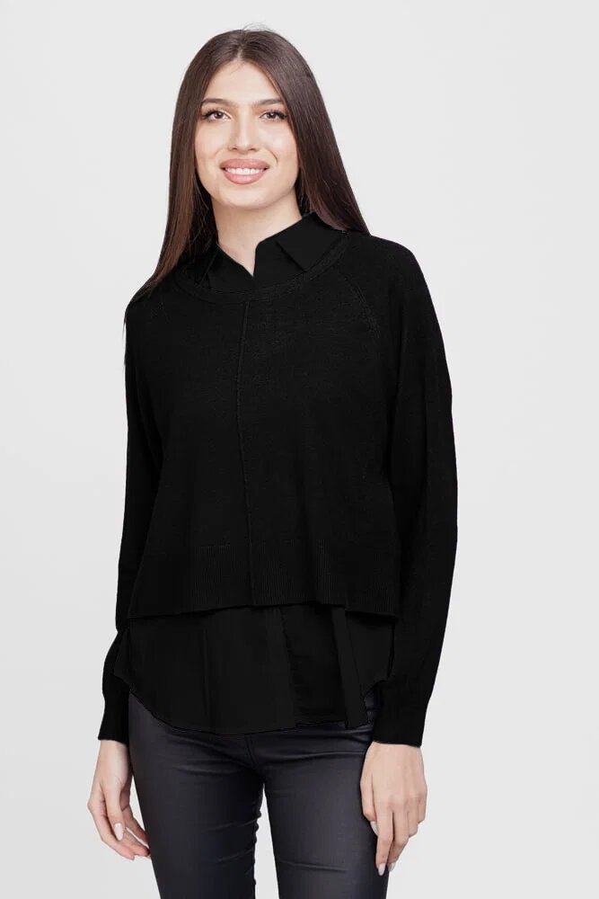 U See Bluza tip camasa doi in unu cu angora si tricotajul negru