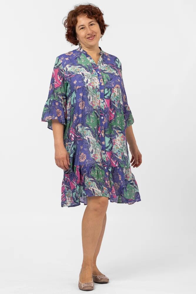 U See Rochie de vara midi cu imprimeu floral pe fond lavanda