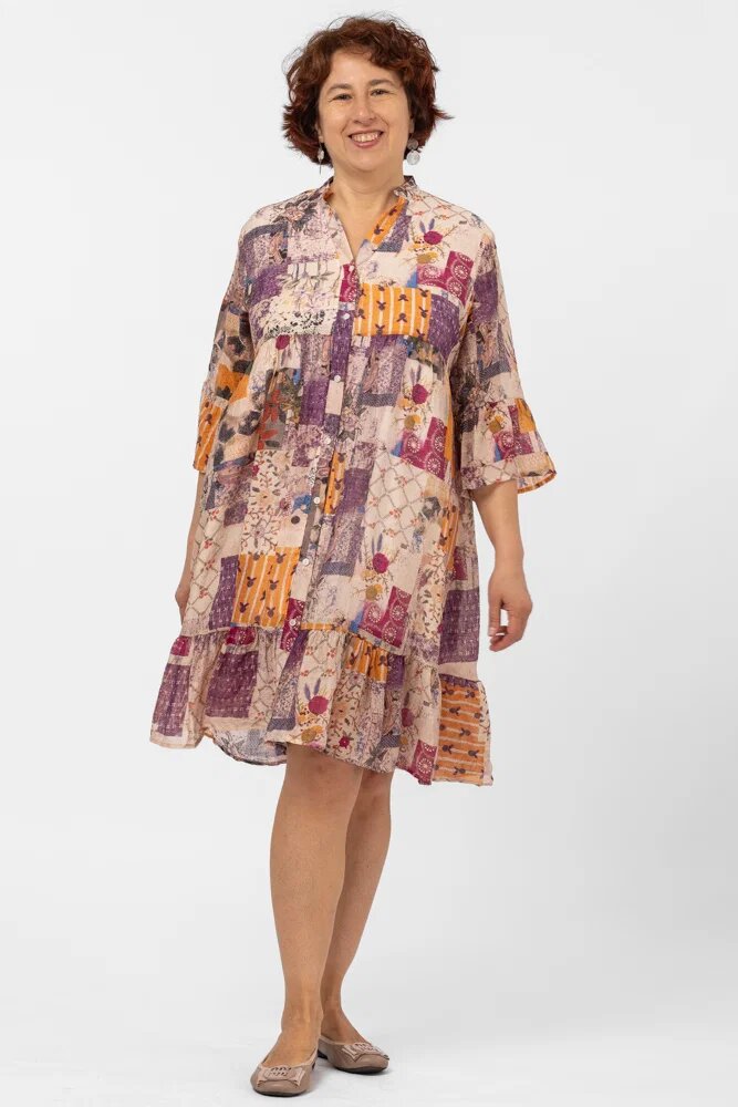 U See Rochie de vara midi cu imprimeu floral pe fond portocaliu