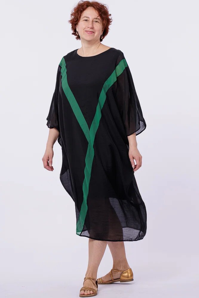 U See Rochie fluture oversize neagra cu Y decorativ verde