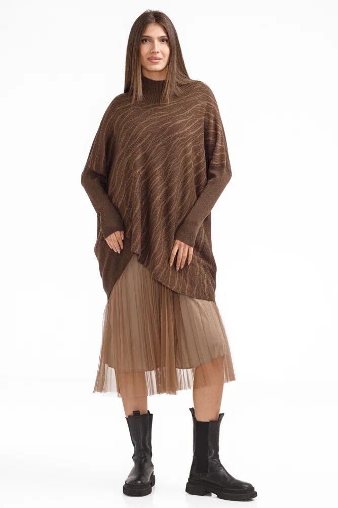 U See Rochie suprapusa din tulle cu pulover asimetric maro