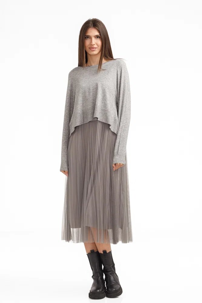 U See Rochie suprapusa din tulle cu puloveras despicat la spate gri