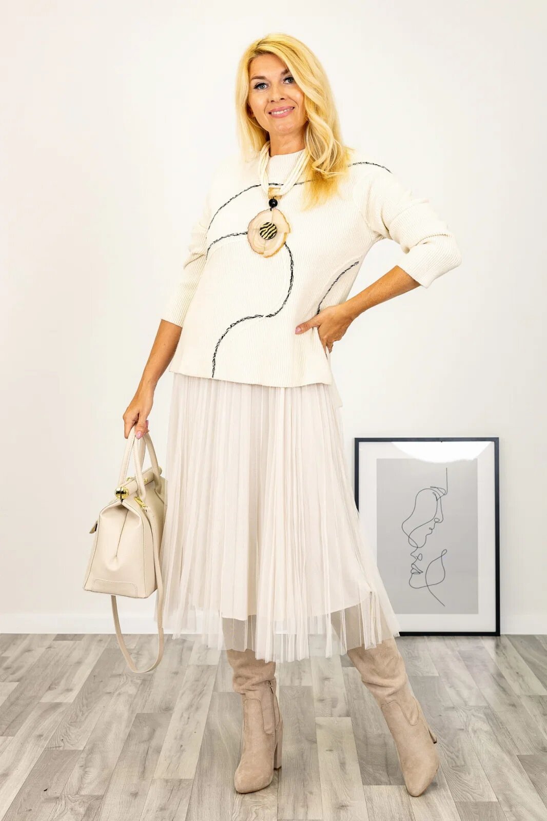 U See Rochie suprapusa din tulle plisat cu puloveras ivoire
